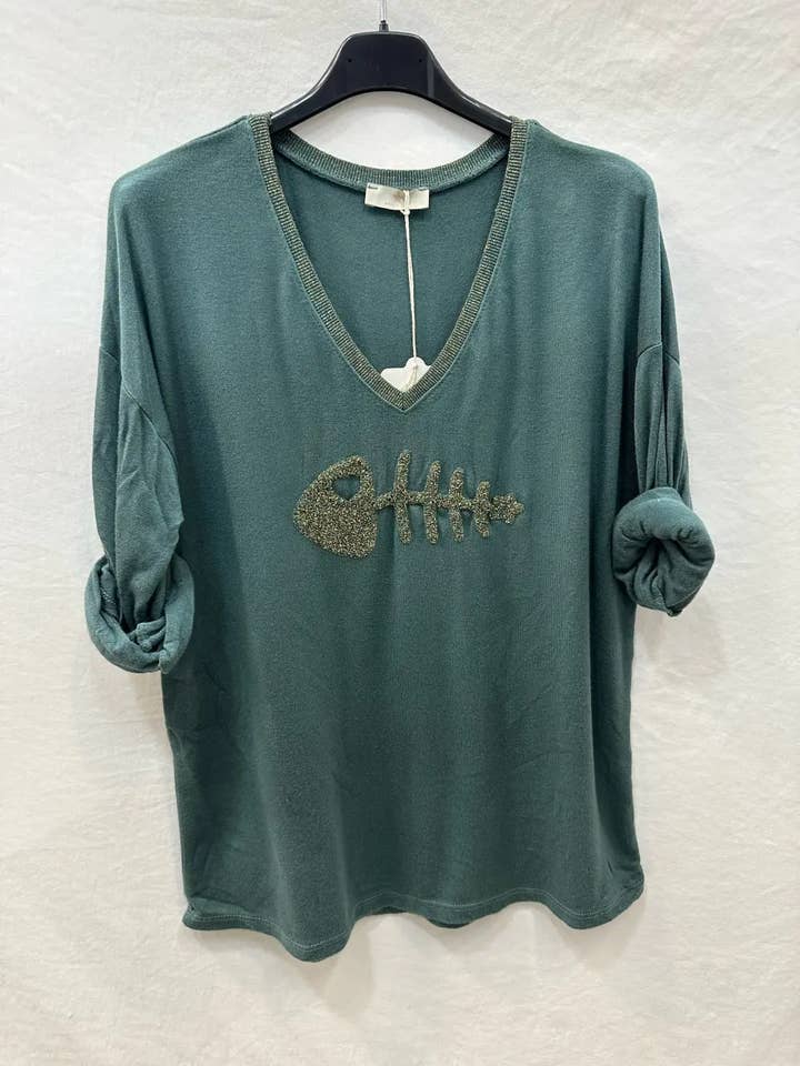 Mimi & Gogo - Wholesale Knit Sweater - Women's - Fine mesh embroidered big fish sweater lux @906443_PulGPoi1