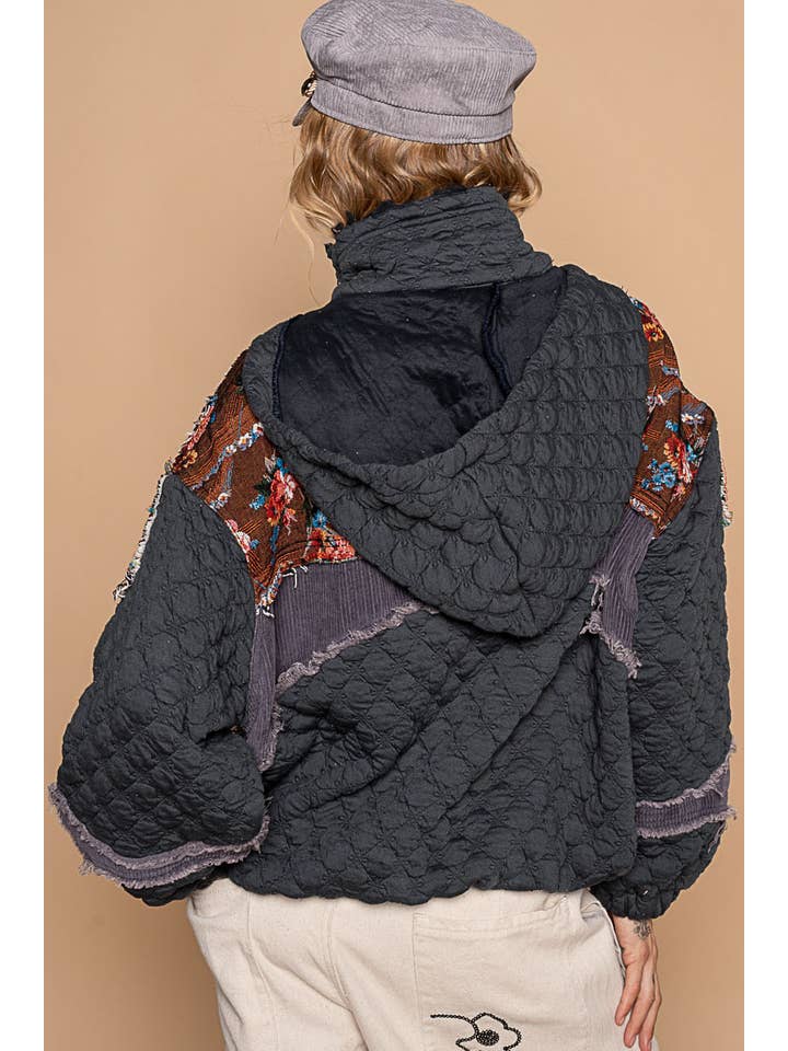Pol Clothing - Wholesale Jacket - Women's - Oversize floral print contrast qulited jacket