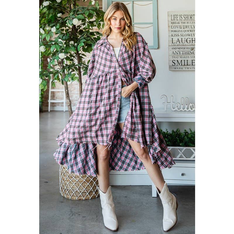 Oli&Hali - Wholesale Shirt - Women's - WASHED TIERED RUFFLE BACK DETAIL PLAID TUNIC SHIRT7