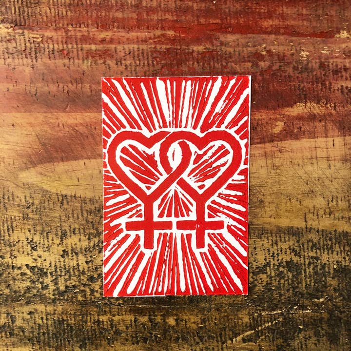 Red Heart Double Venus Symbol Art Print • WLW Lesbian Art for wholesale by Johnna Joy Designs