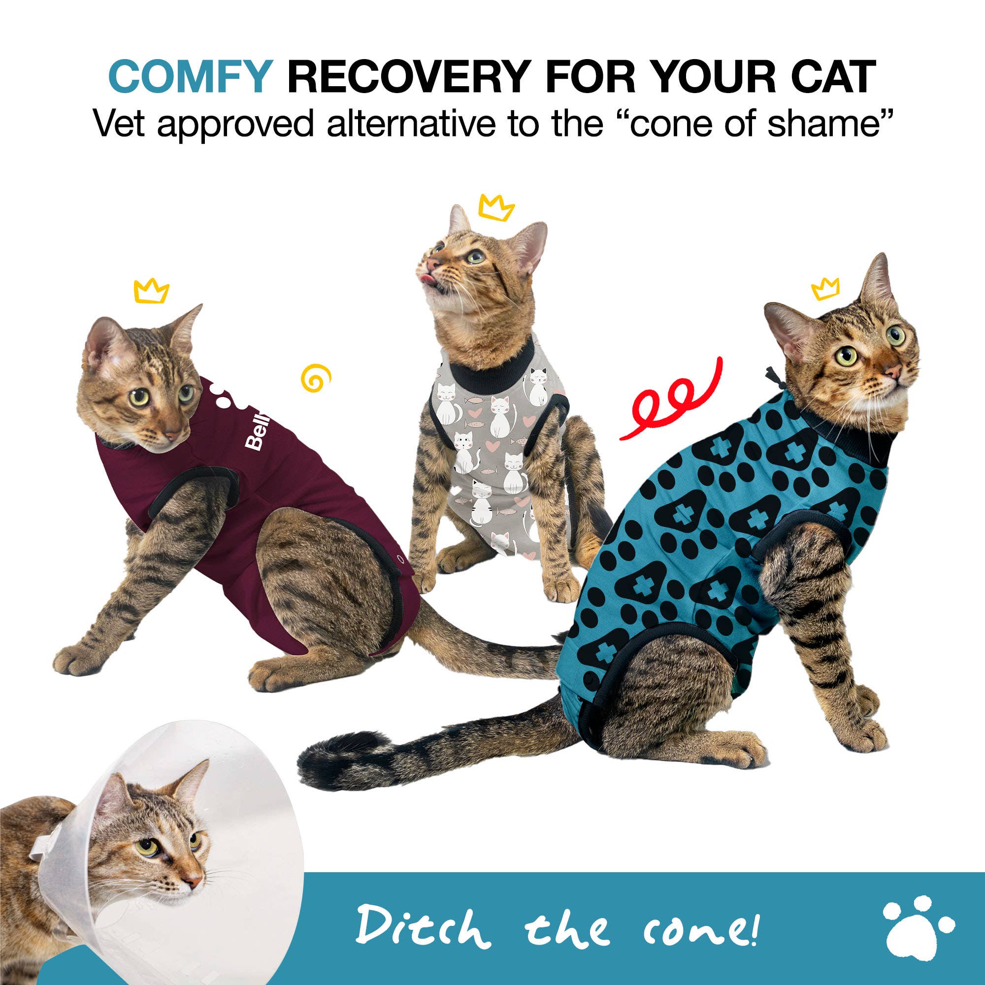 bleu Combinaison de récupération pour chat BellyGuard - Patte bleue en vente sur Faire1