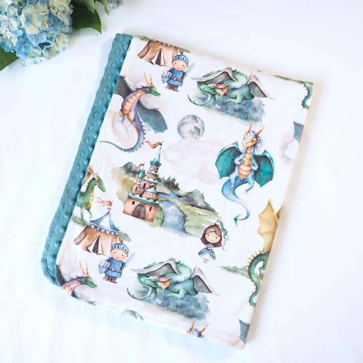 Baby & Toddler Minky Blanket - Dragons & Knights for wholesale by Honey Lemonade- Minky Baby Blankets and Gifts