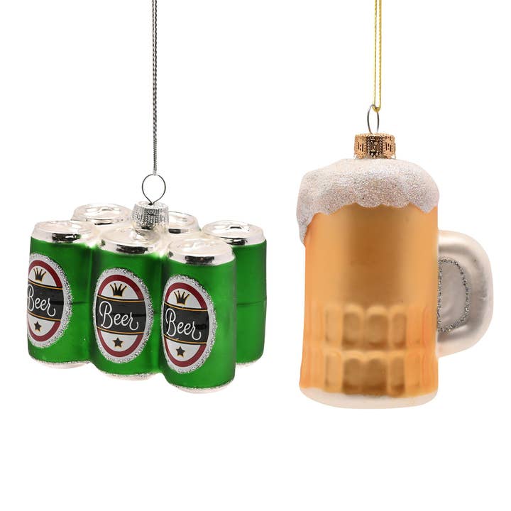 Juego de 2 adornos colgantes de cerveza de vidrio para venta al por mayor de WIDDOP and Co.