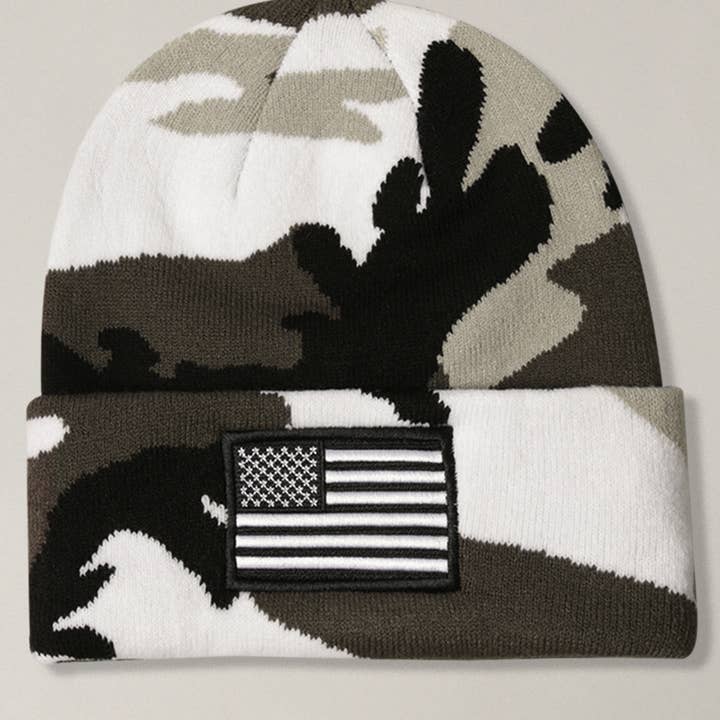 Fashion City - Wholesale Beanie - Unisex - USA Flag Embroidery Patch Cuff Camo Beanie Hat5