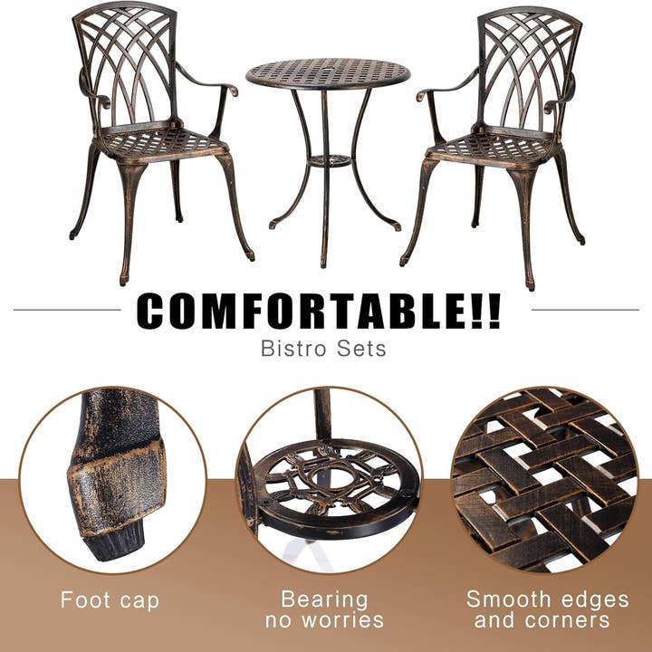 ShipItFurniture - Wholesale Patio Set - Bistro Set 3 Piece Cast Aluminum Patio Furniture Bronze