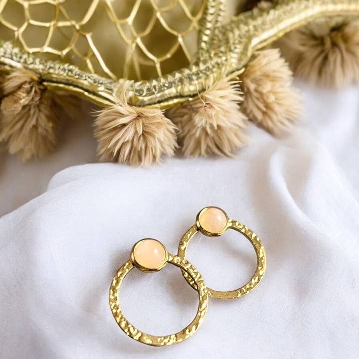 TOURMALYN - Wholesale Hoop Earrings - “BRIGITTE” stainless steel Rose Quartz earrings7