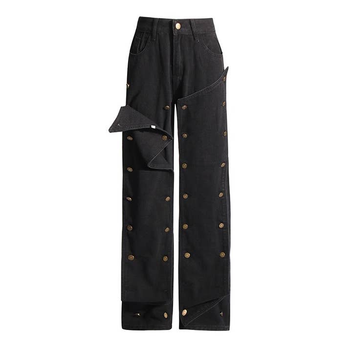 Grigio Jeans invecchiati a vita alta alla moda JP015Y - Stile retrò in vendita all'ingrosso su Faire3