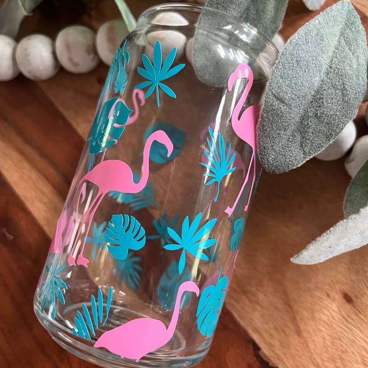 Boho Sips - Wholesale Drinking Glass/Cup - Palm Leaves, Pink Flamingos, Beer Can Glass, Summer Coffee