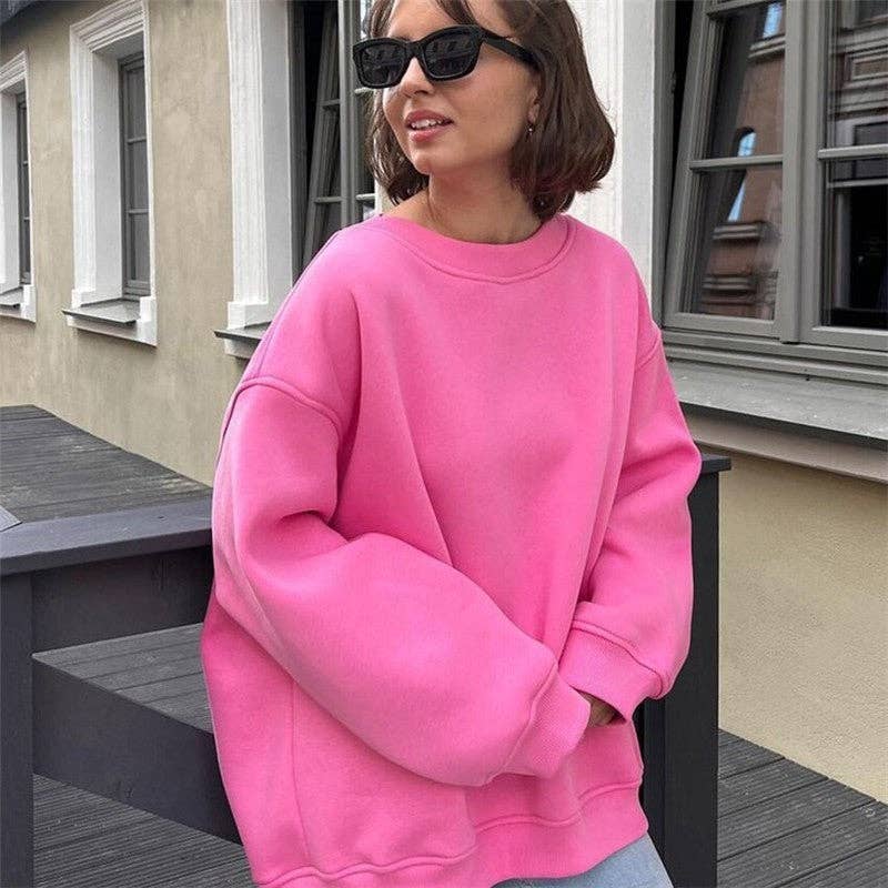 UZ Wholesale Store - Vente Sweat-shirt – femme - Sweat-shirt ample à col rond de couleur unie2