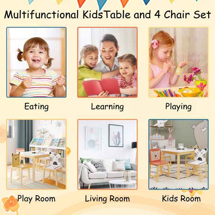 39F Inc. - Wholesale Chair - Kids - Kids Table and Chair Set with Cartoon Animal Backs, 5-Piece13