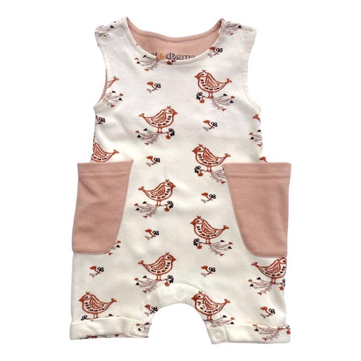 Organic Cotton Sleeveless Romper - Celadon Quail for wholesale by Cat & Dogma