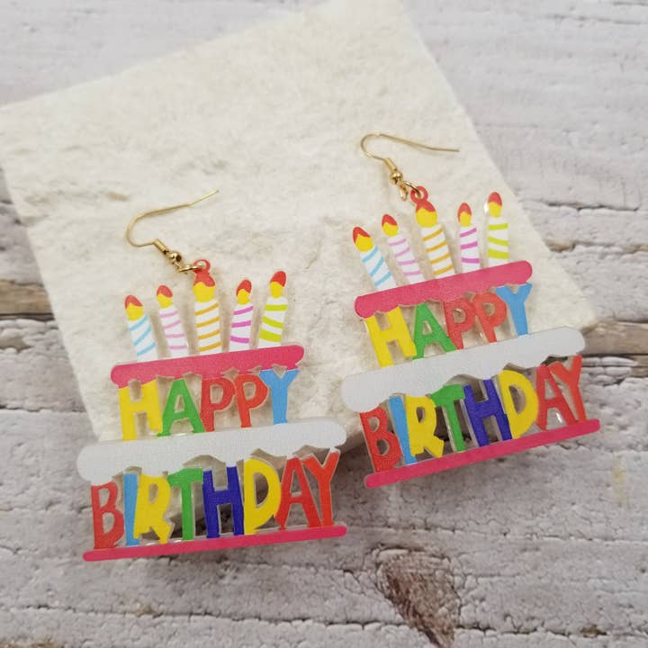 Happy Birthday Party Cake Earrings for wholesale by Treasure Wholesale