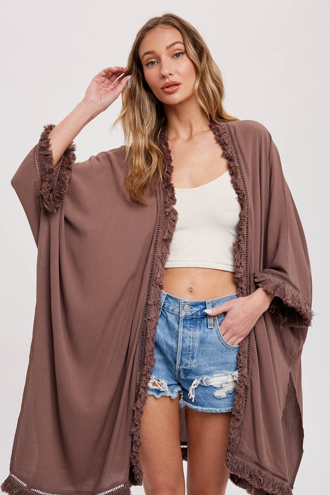 Bluivy - Vente Kimono – femme - kimono ample avec franges2