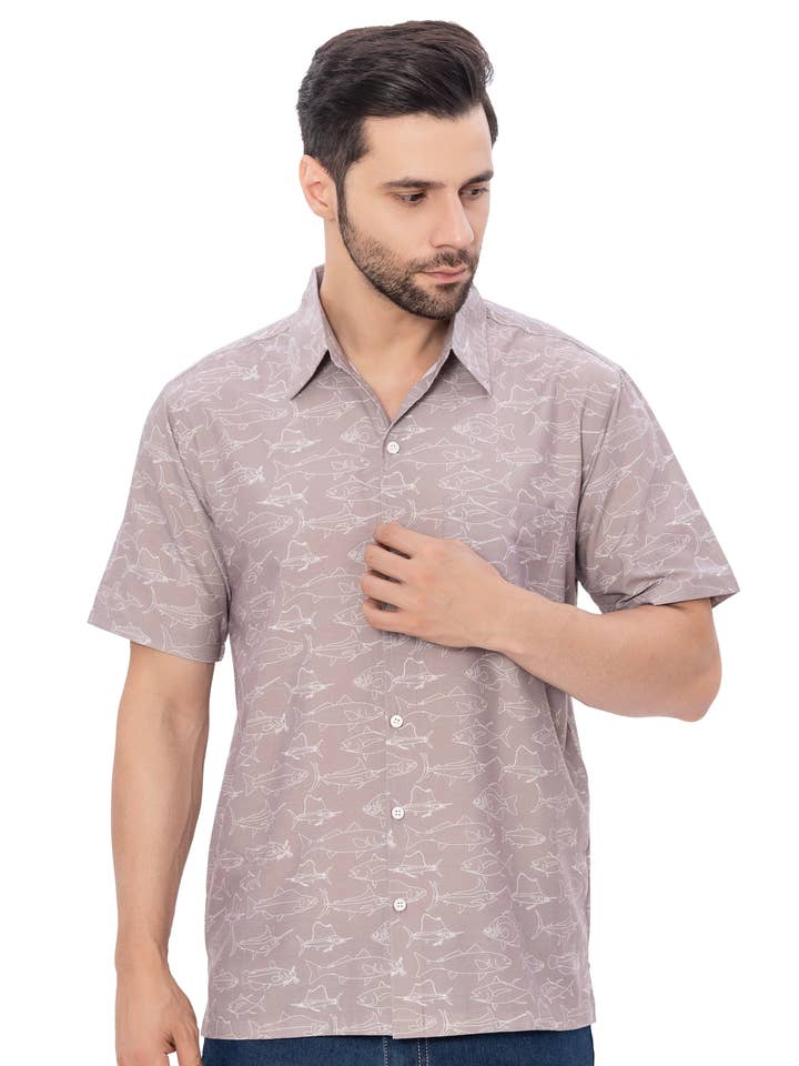 HAPPY BAY Men's Rayon Hawaiian Shirts White Dolphin P00355 for wholesale by LA LEELA \ HAPPY BAY