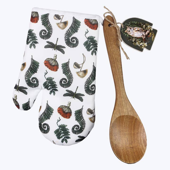 Young's - Wholesale Oven Mitt/Pot Holder - Fabric Oven Mitt & Wood Spoon Gift Set(SKU#: 14533)
