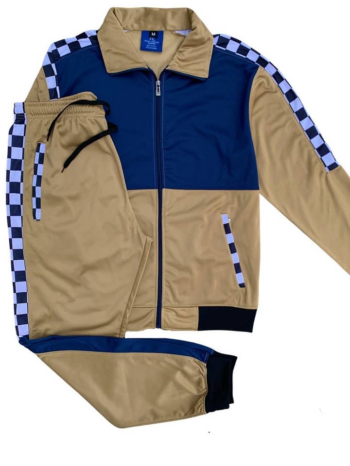 Men’s Checker box Jogger Tracksuit 2-piece Jogging Suit Track Jacket & Track pants Matching Suit for wholesale by Royal Threads