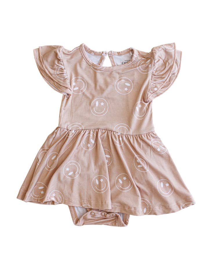 Starry Eyed Smiley | Bamboo Twirl Dress for wholesale by Charlie Lou Baby