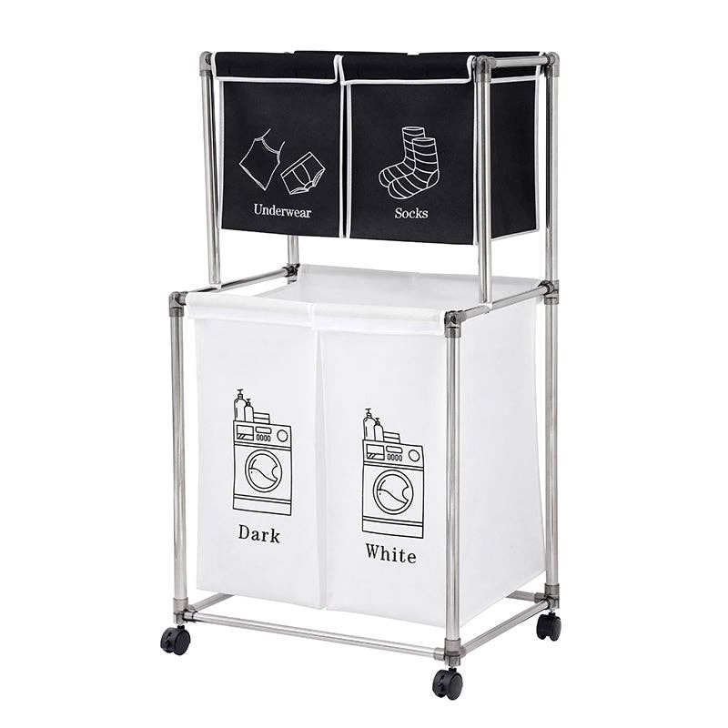 39F Inc. - Wholesale Laundry Basket - 2-Tier Laundry Sorter with 4 Removable Bags and Wheels1