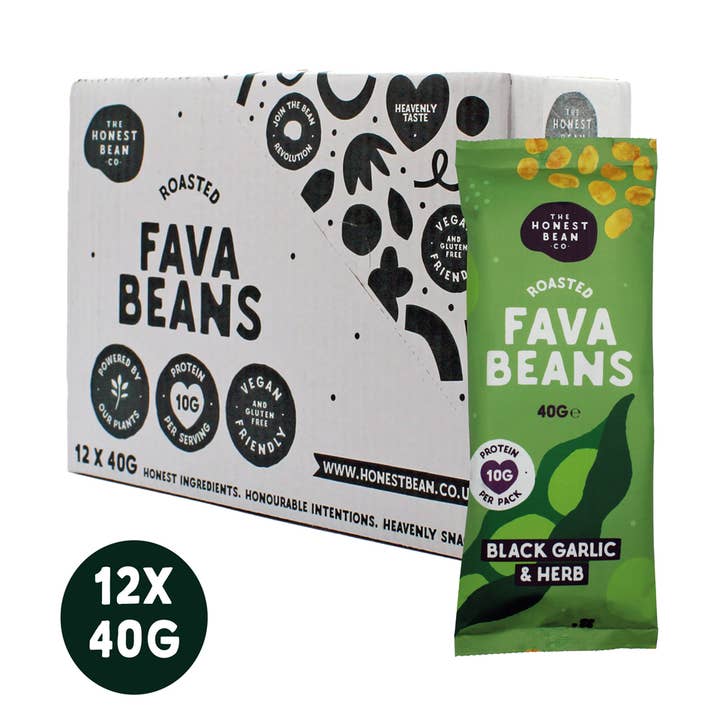Roasted Fava Beans 'Black Garlic & Herb' 40g for wholesale by The Honest Bean Co