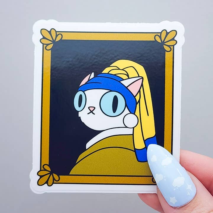 Toku Arts - Wholesale Sticker - Cat with a Pearl Earring Vinyl Sticker 0
