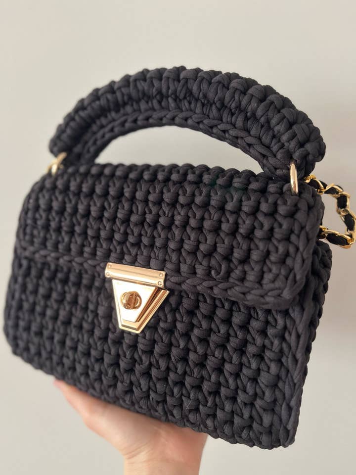 CHQEL Sort Håndtaske til Kvinder Håndlavet Hæklet Taske for engroshandel hos CHQEL