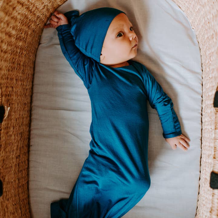 Three Little Tots – wholesale Baby gown – Baby – Blue Knotted Gown