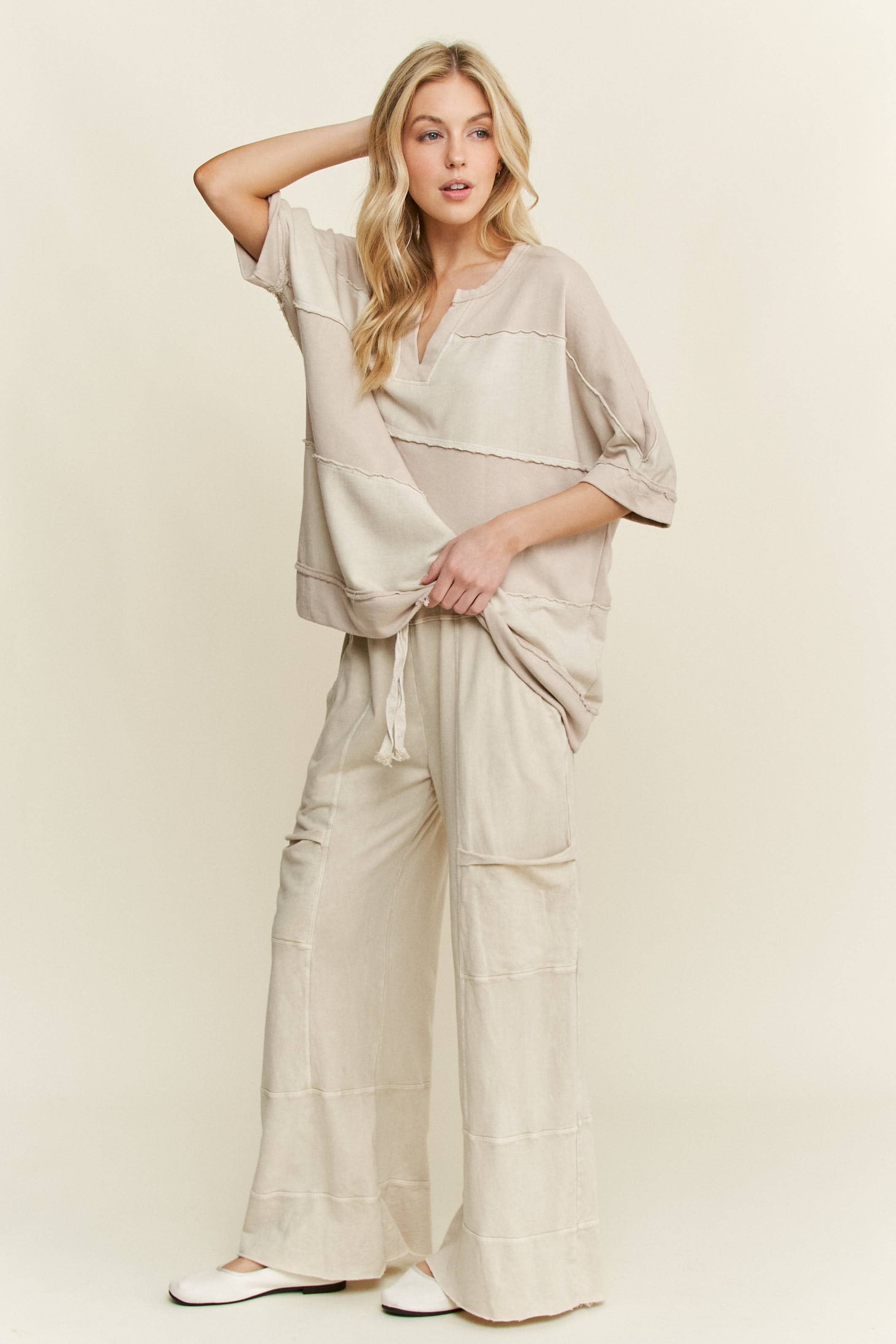 J.Her - Wholesale Pants - Women's - BEST Mineral Wash Wide leg Cropped pants HP55248