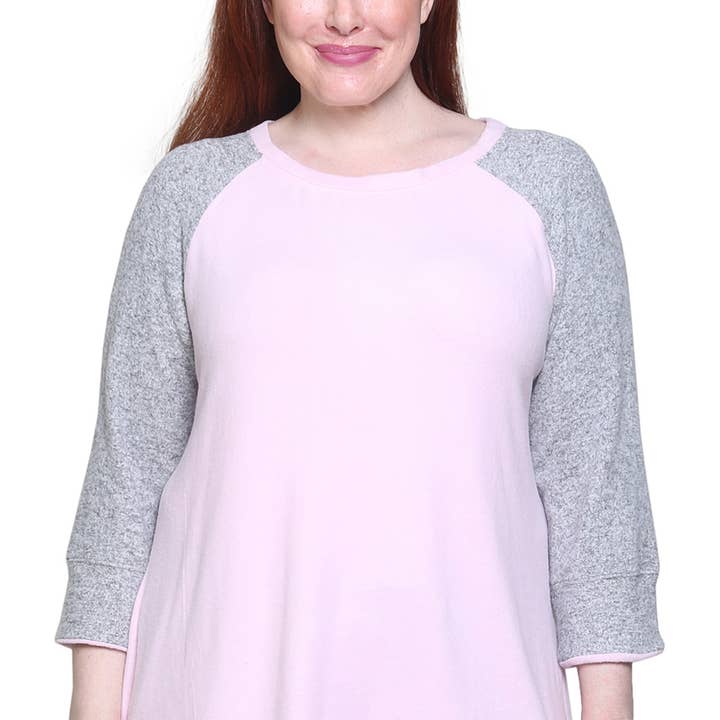 The Comfort Collection - Baseball Tee - PINK/GREY- Plus Size for wholesale by La Cera