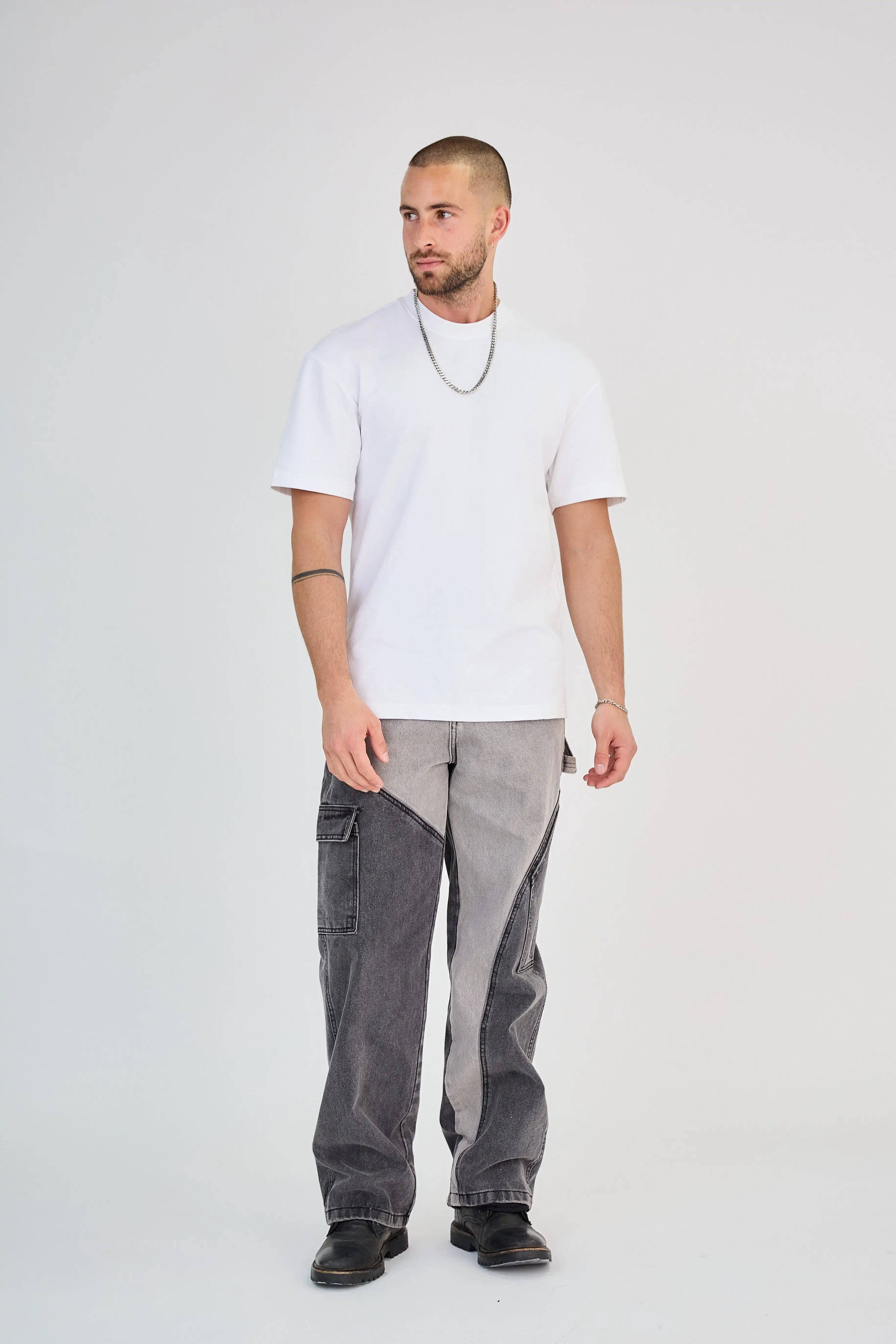 TOP MONDAY – wholesale Jeans – Men’s – Black/Grey Two-Tone Cargo Jeans0