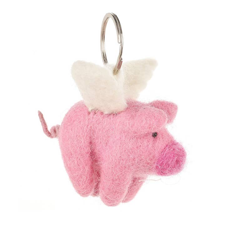 Felt So Good – Großhandel Schlüsselanhänger – Damen – Handgefertigter Fair-Trade-Nadel-Filz-Fliegendes-Schwein-Schlüsselanhänger