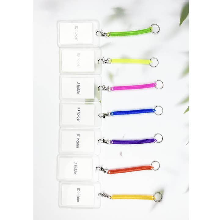 ASSORTED CLEAR ID BADGE HOLDER WITH COIL SPRING KEYCHAIN for wholesale on Faire0