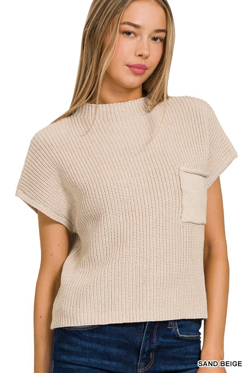 Vanilla Monkey – wholesale Knitted jumper – Women′s – Mock Neck Short Sleeve Cropped Sweater8