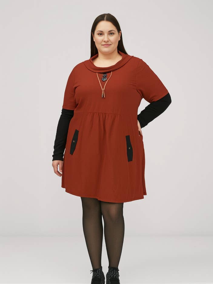 Rust tunic plus size 2-in-1 effect (A520) for wholesale by Pomme Rouge Paris
