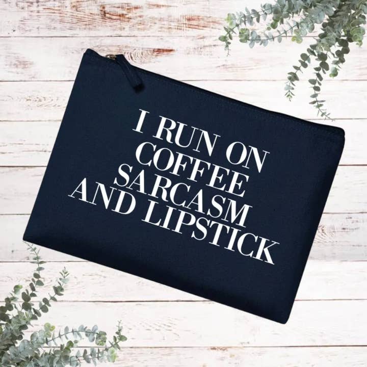 Ladies Black Makeup/Purse Bag - I Run on Coffee for wholesale by Rufflеѕ & Bоwtіеѕ - Affordable Boys & Girls Clothing