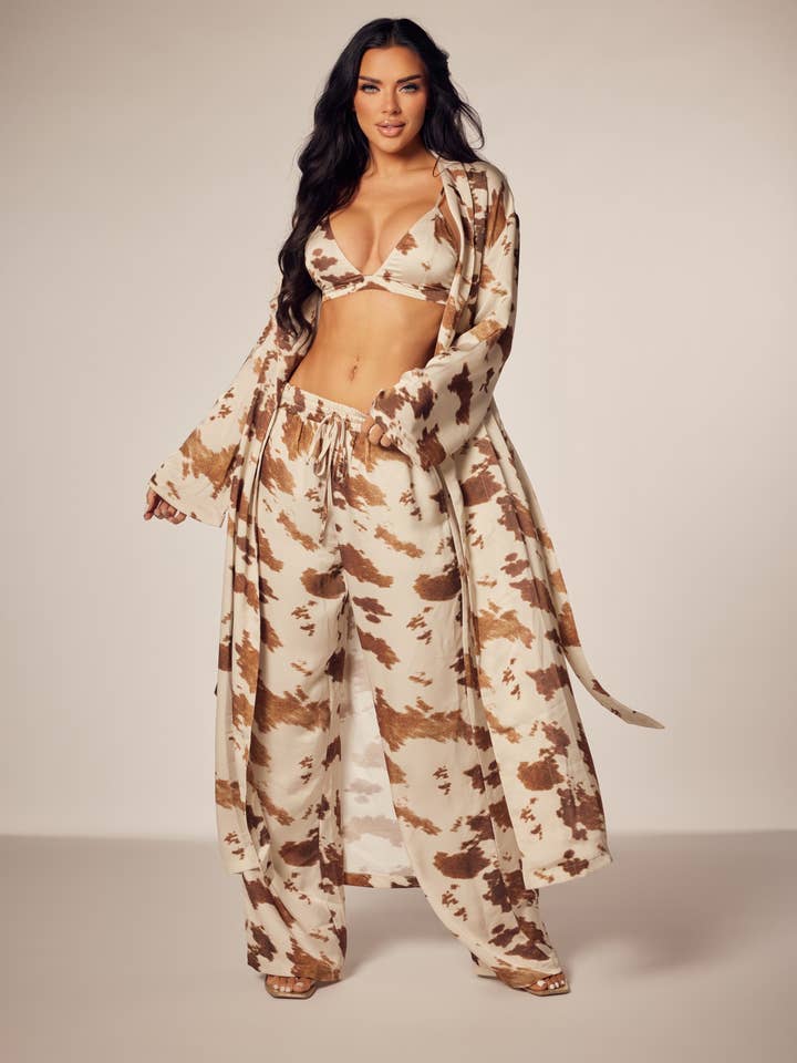 Animal Print Satin Pant with Duster Lounge Set and other Purchase Wholesale cheetah set. Free Returns & Net 60 Terms on Faire trending on Faire.