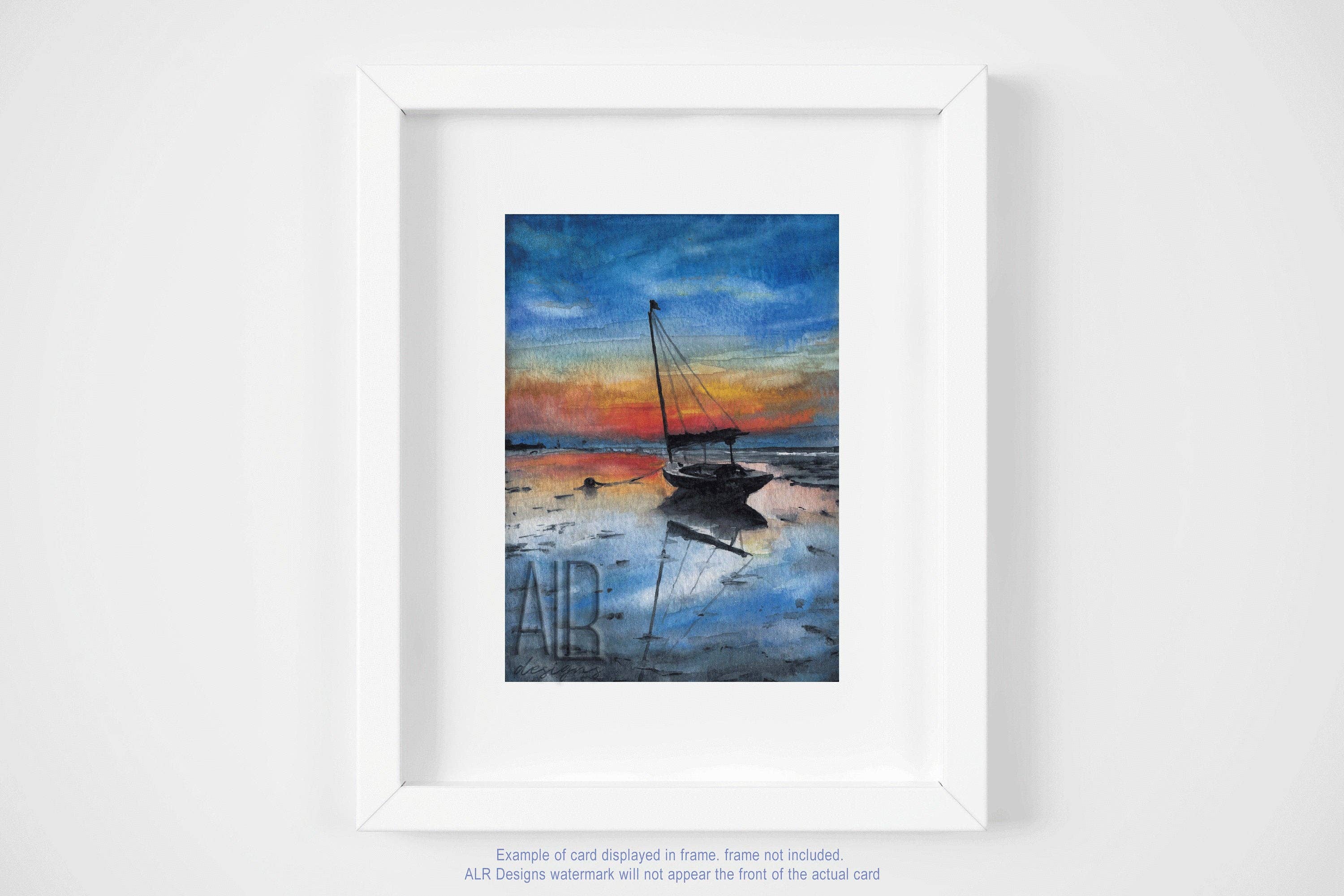 ALR Designs - Venta al por mayor Tarjetas de felicitación - Tarjeta de felicitación en blanco Sunset Sailboat 5x72