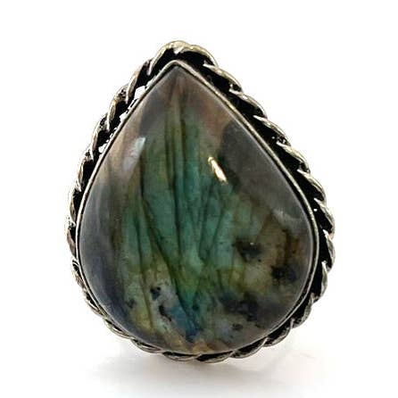 Bague Unique en Labradorite Massive – Argent Sterling Taille 8.5 Pierre Précieuse Statement pour la vente par CY Design Studio