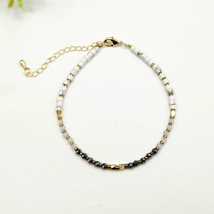 Meraki Gemstones - Wholesale Beaded Bracelet - EMPATH PROTECTION-Terahertz/C. Quartz/White Howlite Bracelet