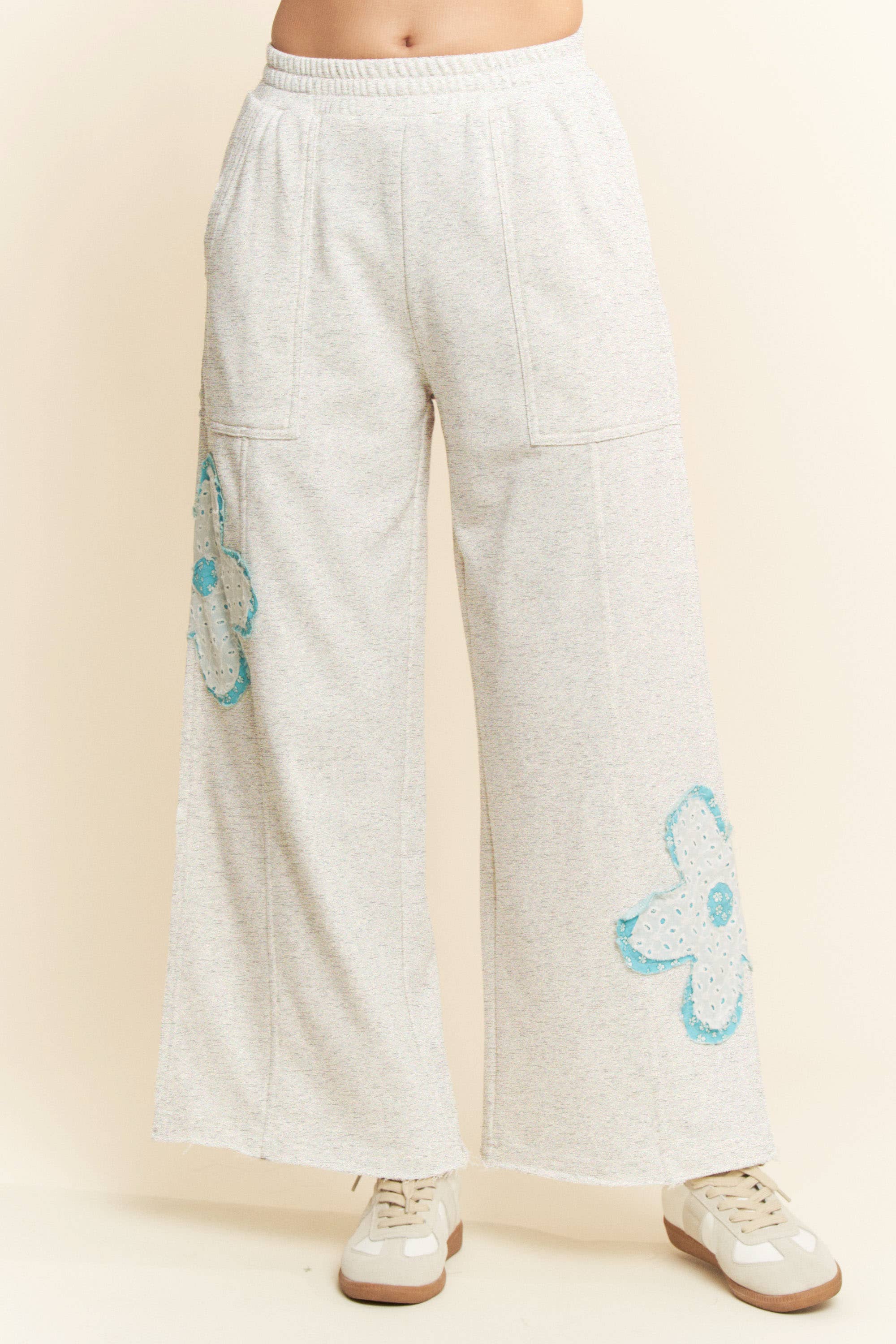 Davi & Dani - Wholesale Pants - Women's - FLORAL PATCH POCKETS ELASTIC TERRY EASY PANTS5