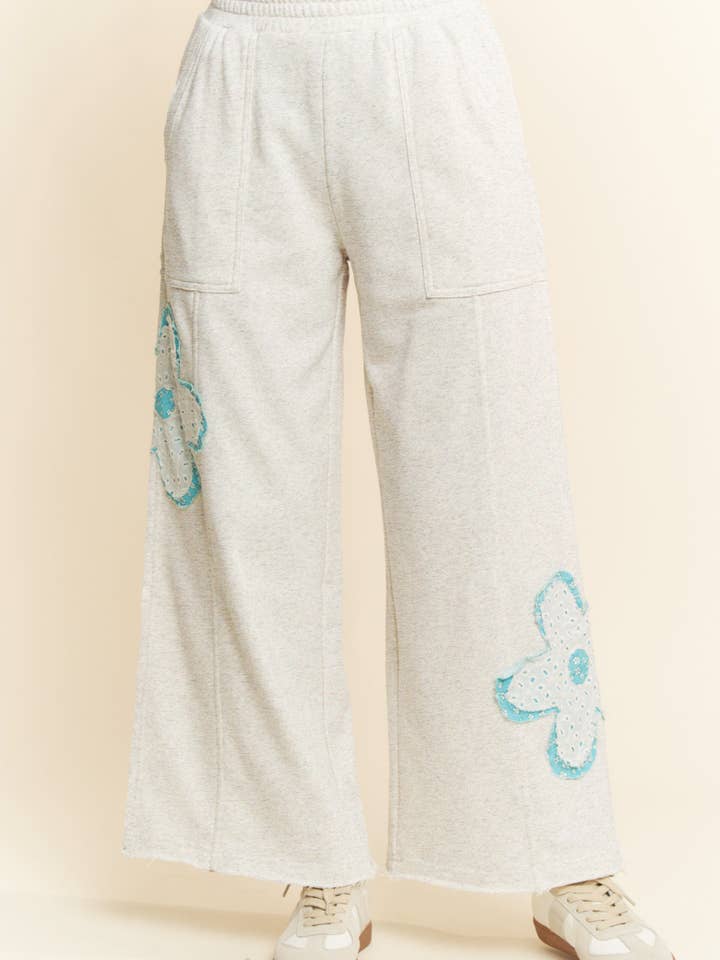 Davi & Dani - Wholesale Pants - Women's - FLORAL PATCH POCKETS ELASTIC TERRY EASY PANTS5