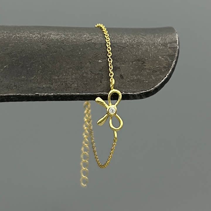 Something Silver - Wholesale Link & Chain Bracelet - Cute CZ Bow Bracelet0