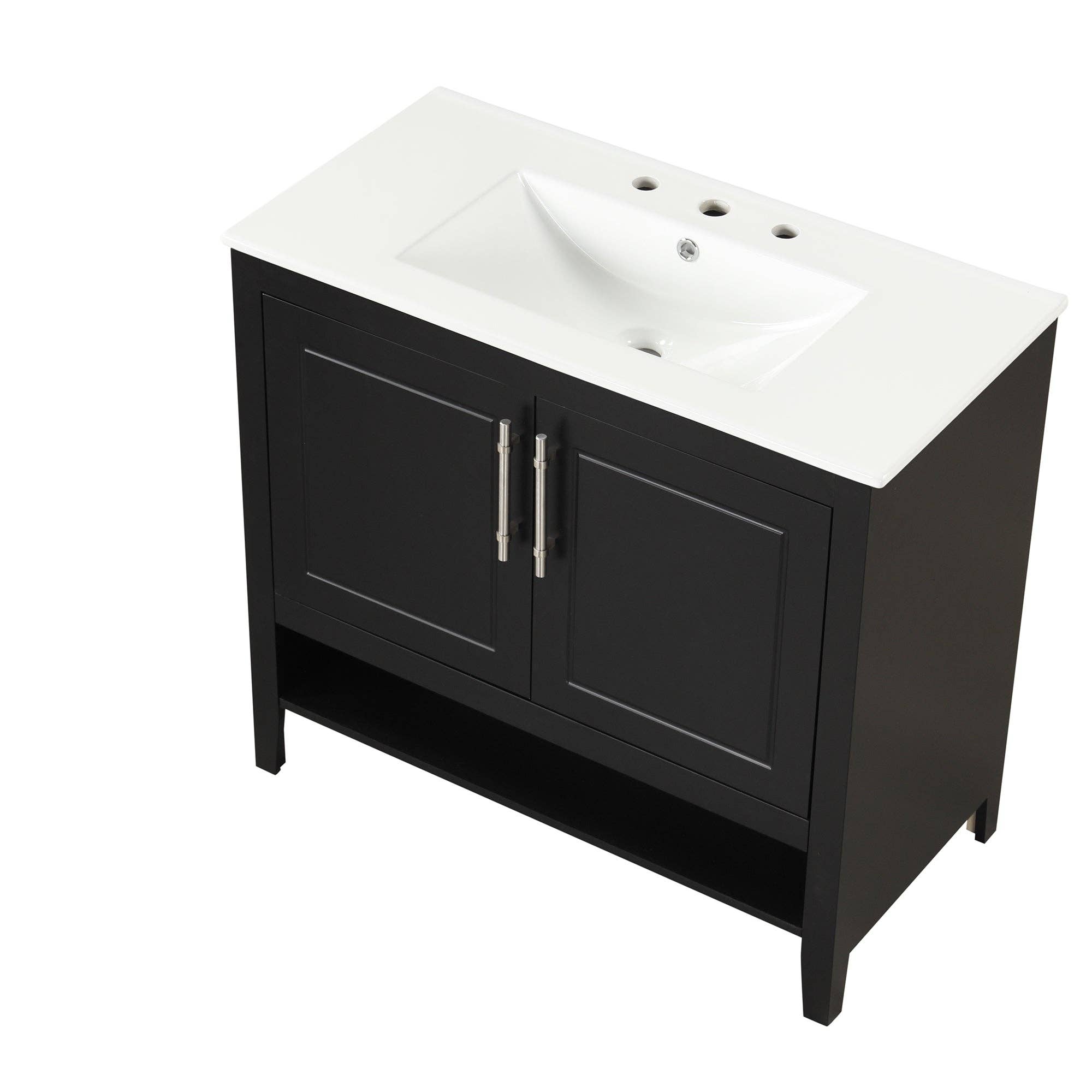 Orange County Decor - Wholesale Cabinet - 36" Bathroom Vanity With Sink, Multi Functional Bathroom Cabinet With Doors And Drawers, Mdf Frame And Mdf Board, Black Black Solid Wood Mdf21