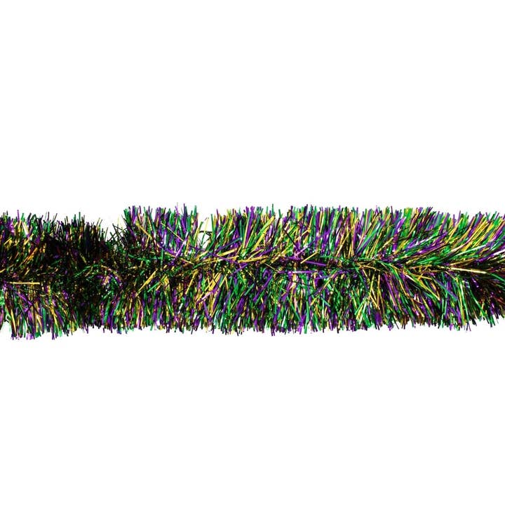 Purple, Green, and Gold Pine Needle Tinsel Garland 9' x 5" (Each) for wholesale by Plush Appeal LLC