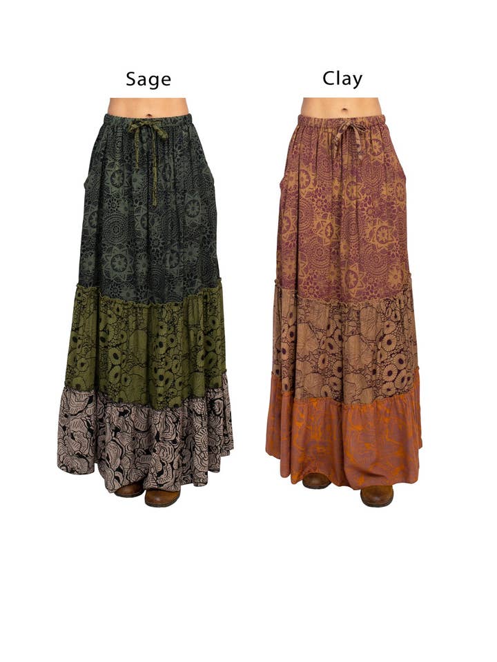 Lakhays Collection Inc. - Wholesale Skirt - Women's - Tiered Lace Print Maxi Skirt