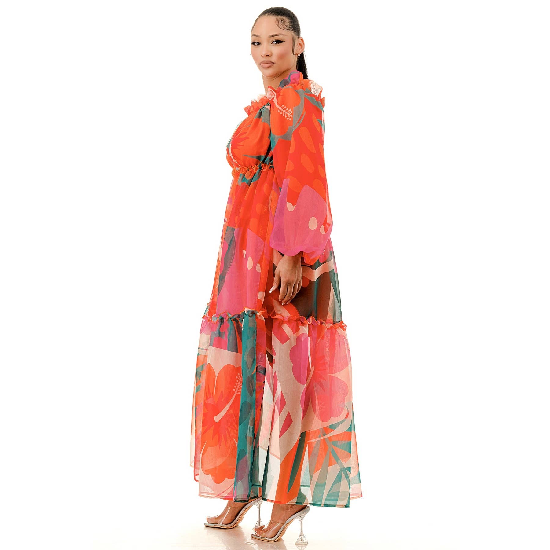 omgstyles - Wholesale Dress - Women's - Plus Off Shoulder Balloon Long Sleeve Maxi Dress6