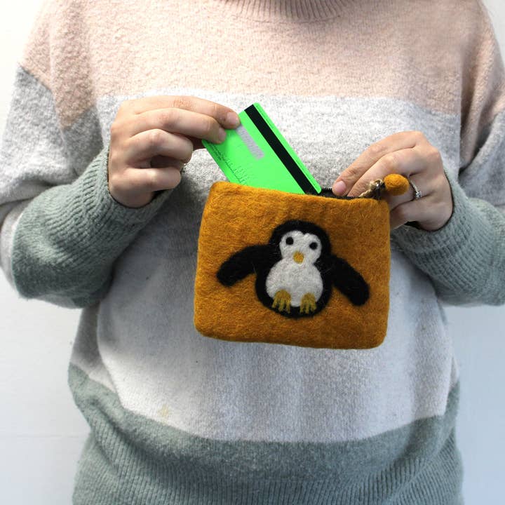AW Artisan - Wholesale Coin Purse - Unisex - Natural Felt Purse (surt) - Cute Penguin6