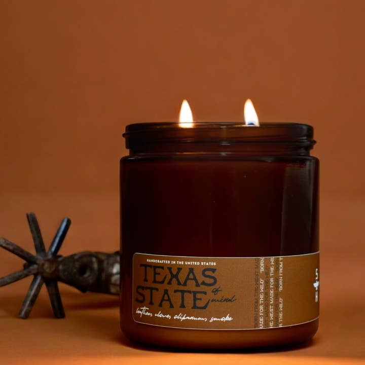 TEXAS STATE OF MIND - Leather & Smoke Candle for wholesale by Seventh House Candle
