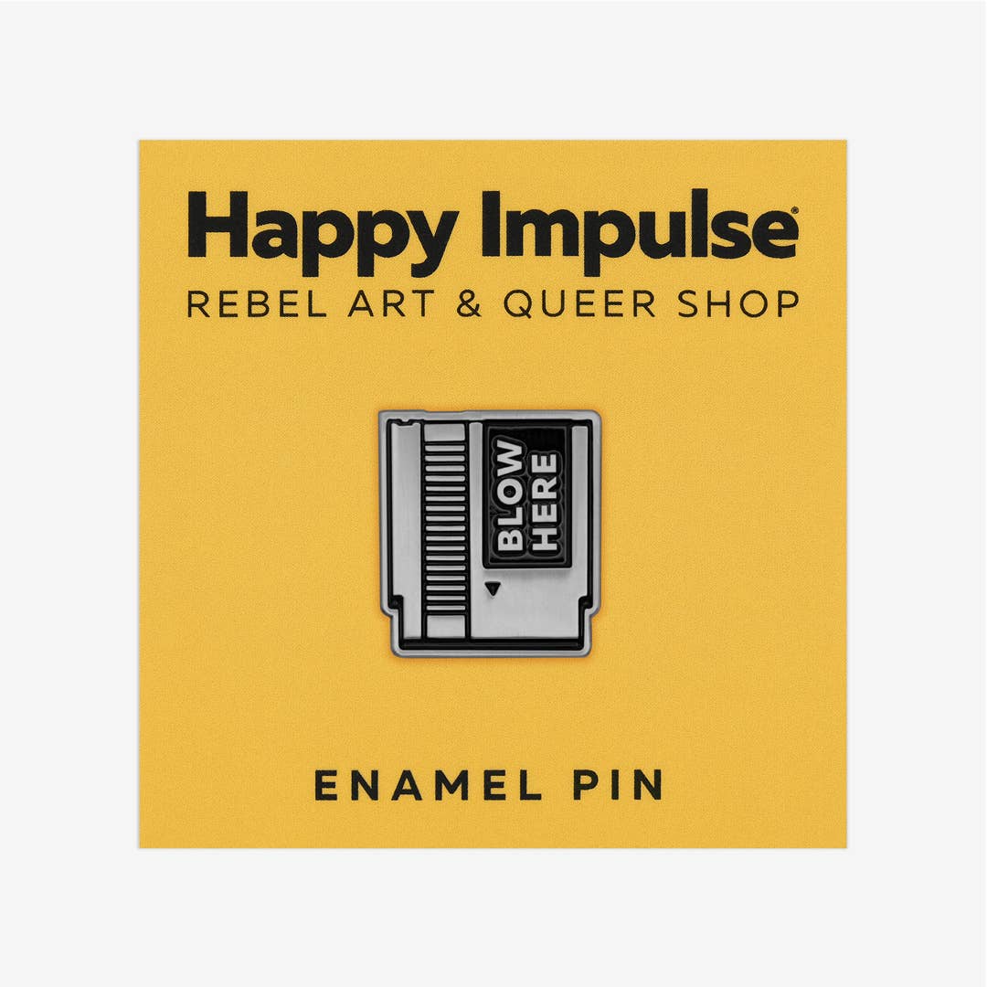 Happy Impulse - Wholesale Lapel Pin/Button - Retro Game Cartridge - Blow Here – Enamel Pin - 0.75"1