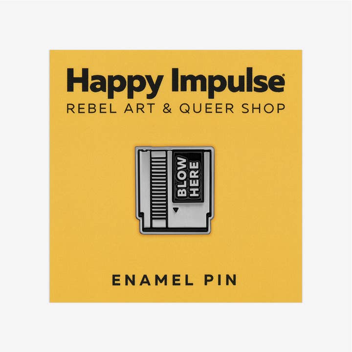 Happy Impulse - Wholesale Lapel Pin/Button - Retro Game Cartridge - Blow Here – Enamel Pin - 0.75"1