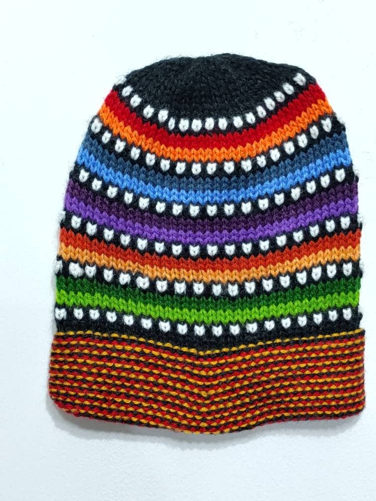 assorted colors unisex Multicolor Hand Knit Alpaca Beanie Hat Cap for wholesale on Faire9